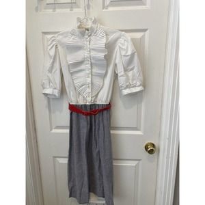 60s 70s VTG ruffled‎ secretary dress High Neck Tuxedo 9 10 medium large
